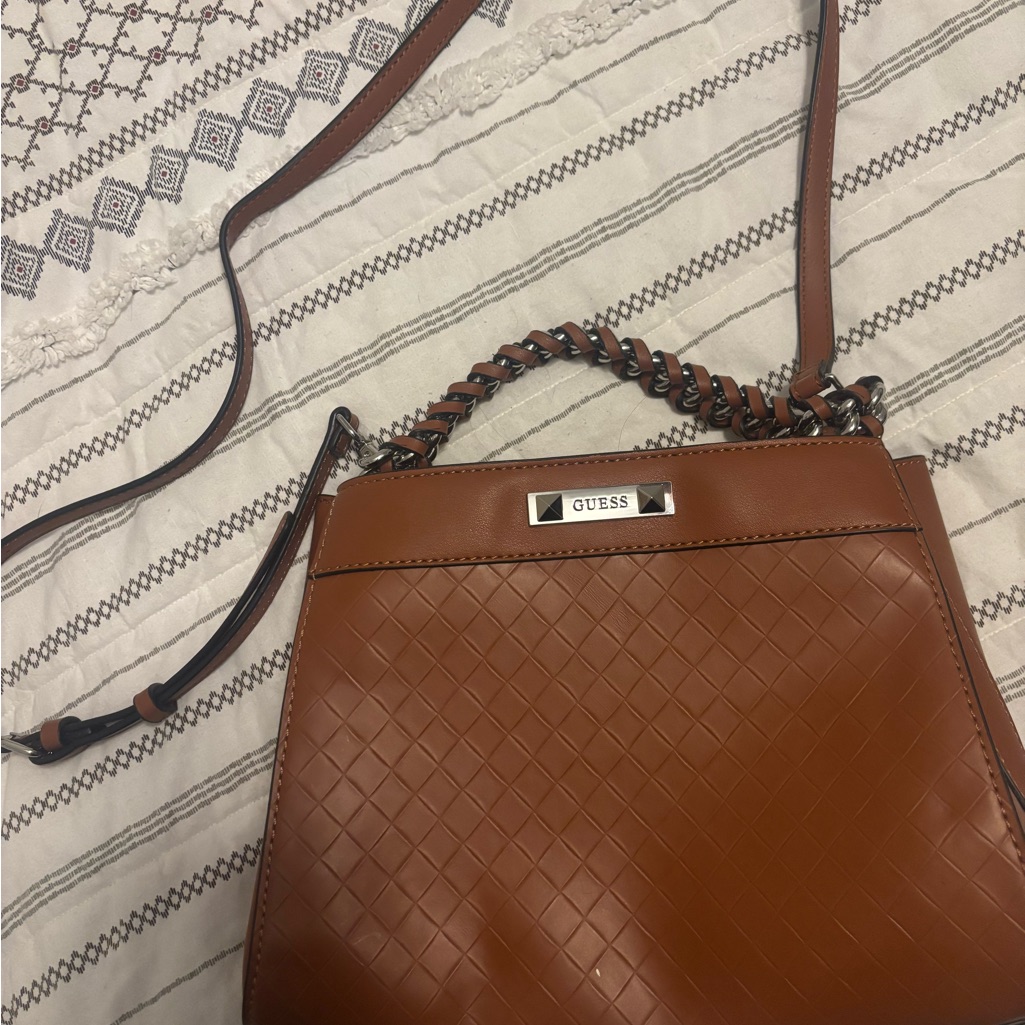 Guess Tan Crossbody Bag With Chain Detail